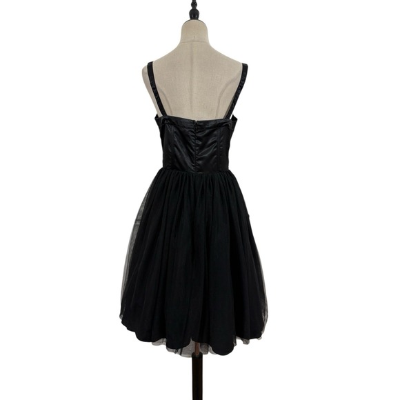 Unique Vintage Black Tulle Cocktail Dress Sz L Red Rose Rockabilly Retro Party - Picture 5 of 7